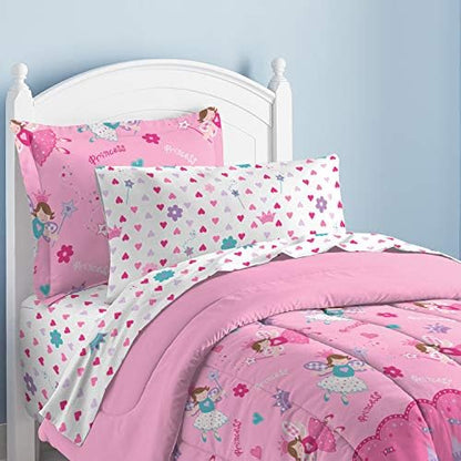 dream FACTORY Magical Princess Ultra Soft Microfiber Girls Comforter Set, Pink, Twin