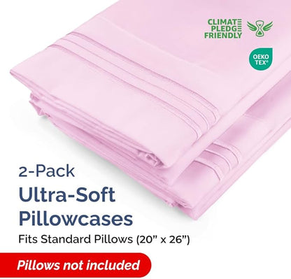 Standard Pillow Cases Set of 2 - Ultra-Soft Hotel Quality Pillowcase Covers - Comfy & Wrinkle Free - Stain and Fade Resistant - Machine Washable Pillow Protectors - 2 Piece Set - Standard Light Pink