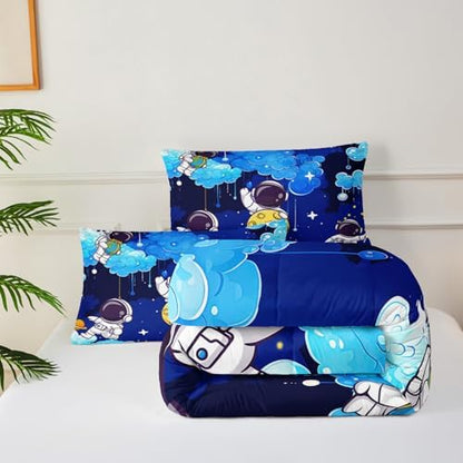 Blue Space Galaxy Comforter Set - Twin Size Astronaut Bedding With Space Themed Design, Cute Astronaut Comforter For Boys' Room Decor