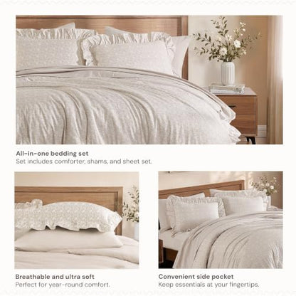 BLOOMHAVEN Full Size Comforter Sets-7 Pieces Ruffle Bedding Floral Sheet
