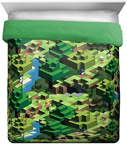 Minecraft Creeper Queen Comforter Set 7 Piece Kids Bedding for Boys, Green