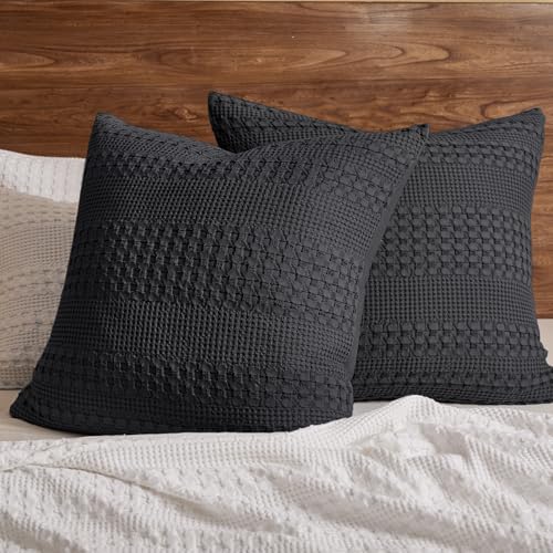 PHF Cotton Waffle Weave Euro Sham Covers 26" x 26", Black, No Insert