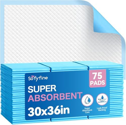 SOFYFINE Bed Pads 30"x36" Thicken Elderly Adults Incontinence Underpads Disposable, Absorbent Chucks Waterproof,XL Extra Large Puppy Pee Training Pad[75 Pads]