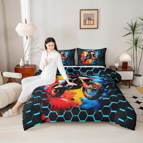 Feelyou Racing Motocross Rider Kids Bedding Set Boys Girls Queen Size