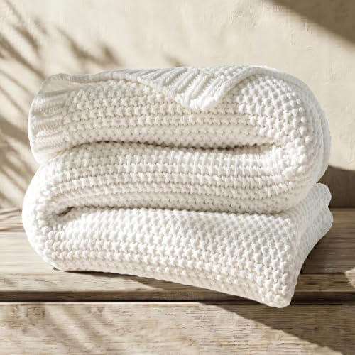EverGrace Organic Cotton Chunky Knit Throw Blanket, 50 x 60 Bright White