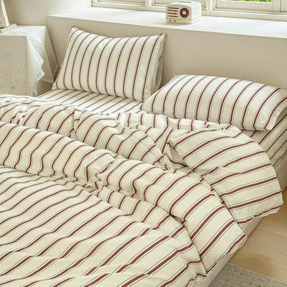 NSNLGSGC Red Brown Retro Striped Duvet Cover Set, Full