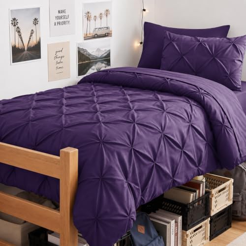 CozyLux Twin XL Comforter Set Purple, 5 Pieces Pintuck Bed in a Bag