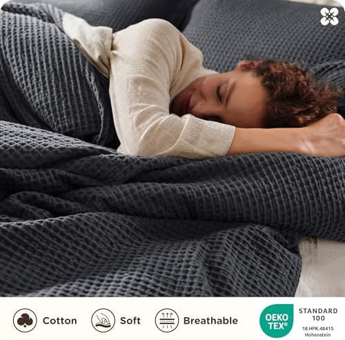 Bedsure PureWoven 3 Pieces 100% Cotton Waffle Weave Duvet Cover Set, King