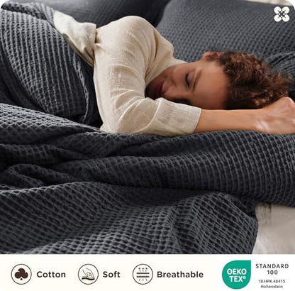 Bedsure PureWoven 3 Pieces 100% Cotton Waffle Weave Duvet Cover Set, King
