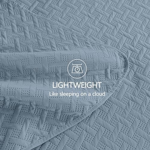 FLYMME Quilts Queen Size,Lightweight Dusty Blue Bedspreads,Basket Weave Pattern,Ultra Soft Microfiber Bed Coverlet 3 Pieces for All-Seasons (1 Quilt,2 Shams)
