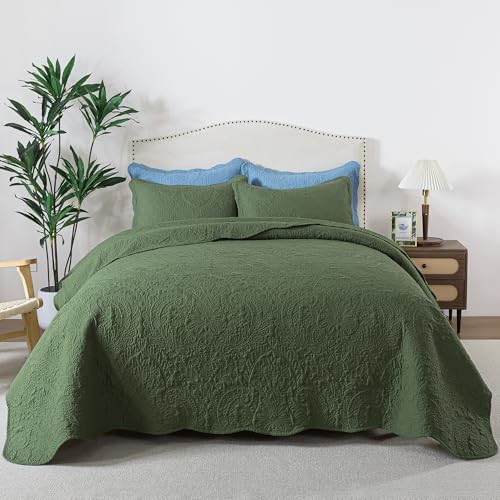 HoneiLife Queen Size Quilt Sets - Embroidered Bedspreads 3-Piece, Reversible Coverlet Lightweight Bedcover Rustic Bedding Set Autumu/Winter Quilts for Queen Bed