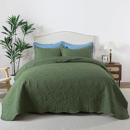 HoneiLife Queen Size Quilt Sets - Embroidered Bedspreads 3-Piece, Reversible Coverlet Lightweight Bedcover Rustic Bedding Set Autumu/Winter Quilts for Queen Bed