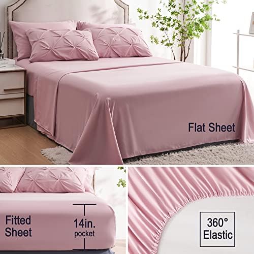 Ubauba 7pc King Size Comforter Set with Sheets, Blush 7 Piece Pintuck Bed in a Bag with Comforters and Sheets, Soft Fluffy Pinch Pleat Bedding Sets for Women (Pink,King)