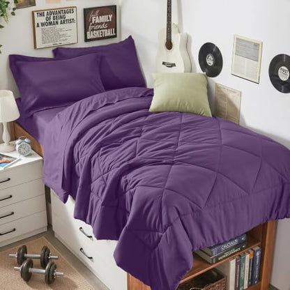 HEVUMYI 5-Piece Twin XL Comforter Set, Grape Purple Bed in a Bag