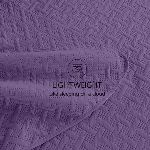 FLYMME Twin Quilt Set,Lightweight Purple Bedspreads,Basket Weave Pattern,Ultra Soft Microfiber Bedspread Bed Coverlet 2 Pieces for All-Seasons (1 Quilt,1 Shams)