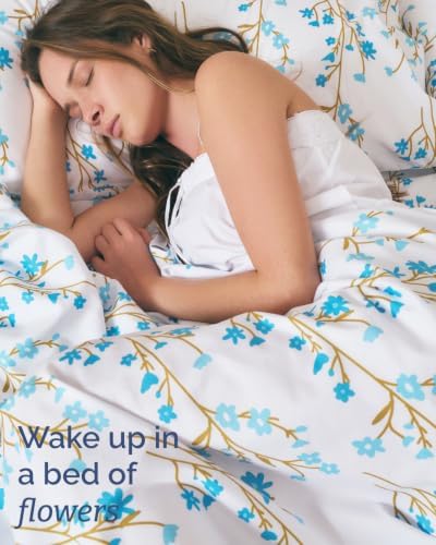 Split King 5 Piece Floral Sheet Set - Breathable & Cooling - Sea Spring