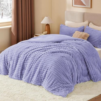BEDELITE Fleece Full Comforter Set, Fluffy Bed Set, Lavender