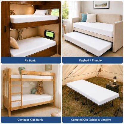 GRT 1 Pack 100% Waterproof Mattress Protector RV Bunk Mattress Protector for 75" x 30" Narrow Twin, Breathable & Noiseless Waterproof Mattress Cover Fitted Deep Pocket from 5" to 19", Vinyl Free
