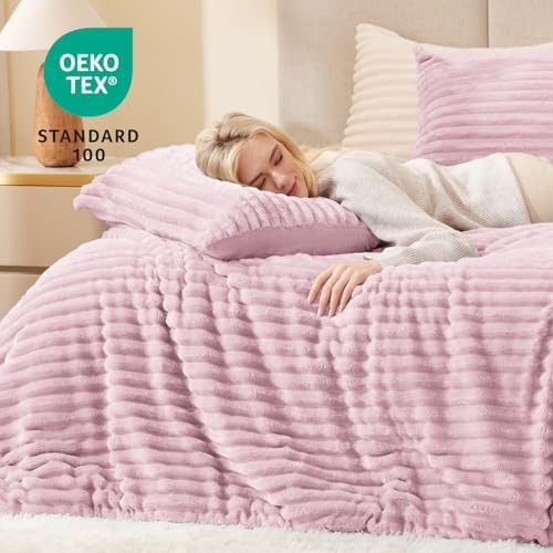 EXQ Home Fluffy Comforter Set Full Size,3 Pieces Bed Set,Purplish Pink