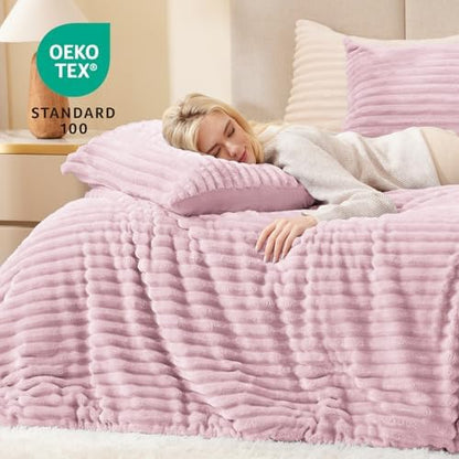 EXQ Home Fluffy Comforter Set Full Size,3 Pieces Bed Set,Purplish Pink