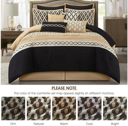 LANCO MODERN LIFESTYLE 12 Pieces Black Gold California King Comforter Set