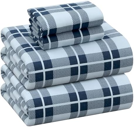 RUVANTI Flannel Sheets Queen Size, Illusion Check