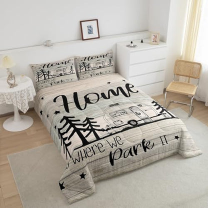 Castle Fairy Kids RV Happy Camping Bedding Comforters King Size,Home is Where We Park It Comforter Set Adult Women Room Decor, Farmhouse Lovers Soft Duvet with 2 Pillowcases,3Pcs King 104''x90''