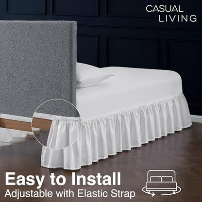 Casual Living Twin XL Bed Skirt, Ruffled Wrap-Around, 15" Drop, White