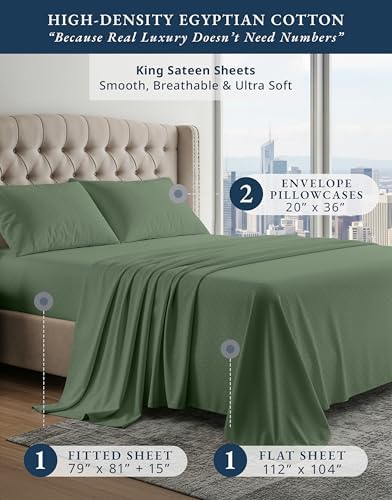 LANE LINEN King Size Bed Sheets Sateen Weave - Iceberg Green Swiss Dot