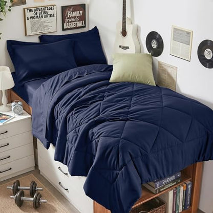 HEVUMYI 5-Piece Twin XL Comforter Set, Navy Bed in a Bag