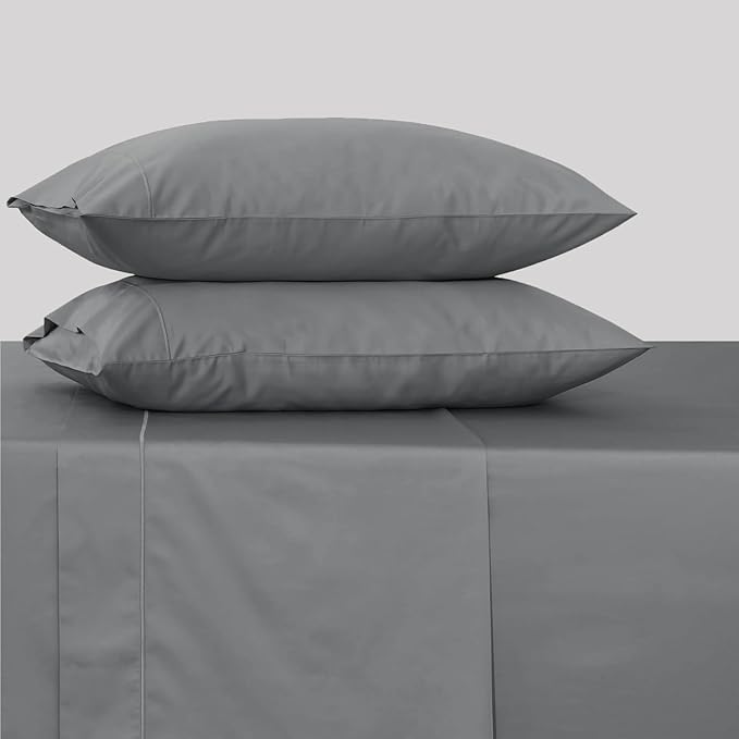 Feather & Stitch 500 TC California King Size 4pc Damask Bed Sheet Set, 100% Soft Cotton Breathable Bedsheets, 18" Deep Pockets Sateen Weave Striped Bedding Mattress - (Charcoal Slate)