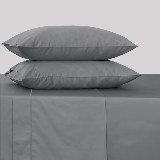 Feather & Stitch 500 TC California King Size 4pc Damask Bed Sheet Set, 100% Soft Cotton Breathable Bedsheets, 18" Deep Pockets Sateen Weave Striped Bedding Mattress - (Charcoal Slate)