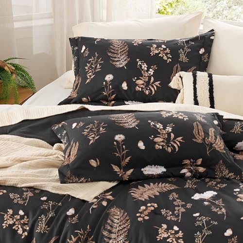 Bedsure Black Floral King Size Comforter, Breathable Fall Bedding 3 Pcs