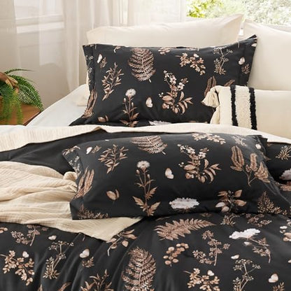 Bedsure Black Floral King Size Comforter, Breathable Fall Bedding 3 Pcs