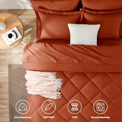 CozyLux Twin XL Comforter Set 68"x88" Burnt Orange - 5 Piece Bed in a Bag