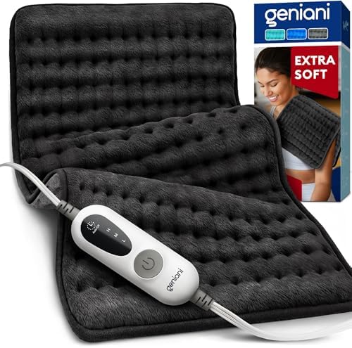GENIANI Electric Heating Pad for Back Pain & Cramps Relief, Electric Throw, Auto Shut Off, Machine Washable, Moist Heat Pad for Neck & Shoulder, 12x24