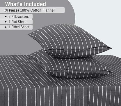 RUVANTI Flannel Sheets Queen Size, Pinn Stripe
