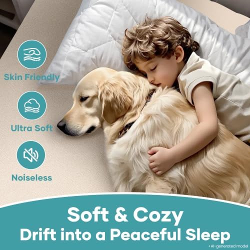 OhGeni Waterproof Mattress Protector, Queen Size Mattress Pad Fitted with Deep Pocket 6"-18", Breathable Noiseless Soft, Washable DirtProof Mattress Cover, Beige, More Than 99 pcs fibers, Daybed Cover