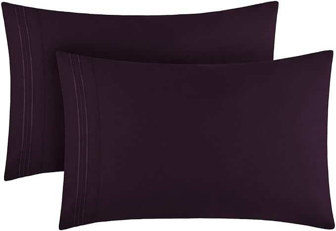 Mellanni Pillow Cases - Luxury, Extra Soft, Cooling Pillow Covers - 2 PC Iconic Collection Pillowcases - Envelope Closure (King 20" x 40", Purple)