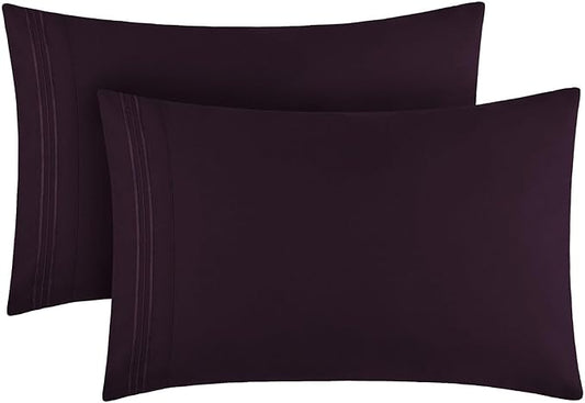 Mellanni Pillow Cases - Luxury, Extra Soft, Cooling Pillow Covers - 2 PC Iconic Collection Pillowcases - Envelope Closure (King 20" x 40", Purple)