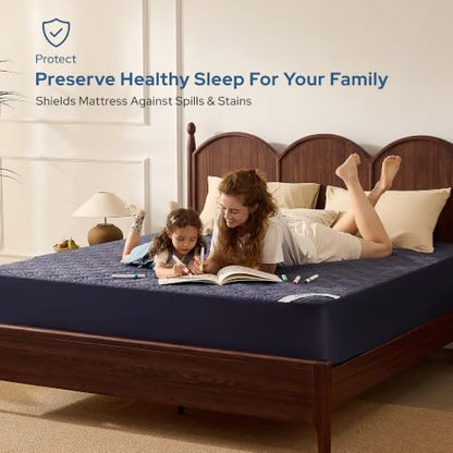 BEDLORE Waterproof Mattress Protector, King Size Mattress Pad with Deep Pocket 6"-18" Depth, Soft Dirt-Proof Double Bed Mattress Cover for Bedroom, College Dorm, Hotel (Navy Blue)