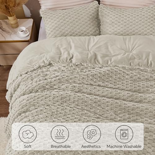 BEDELITE Fluffy King Size Comforter Set, Linen Fleece Bed Set 3 Pieces