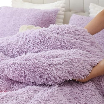 Smoofy Fluffy King Size Comforter Set, Purple Faux Fur Comforter Set 3 Pcs