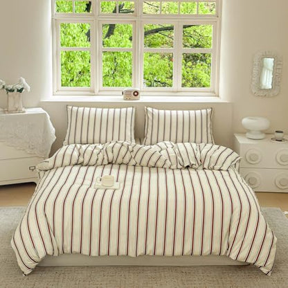 NSNLGSGC Red Brown Retro Striped Duvet Cover Set, Twin