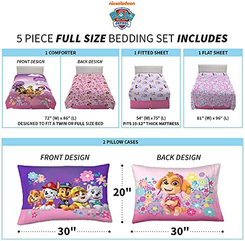 Franco Kids Bedding Super Soft Comforter and Sheet Set, 5 Piece Full Size, Paw Patrol Girls