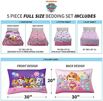 Franco Kids Bedding Super Soft Comforter and Sheet Set, 5 Piece Full Size, Paw Patrol Girls