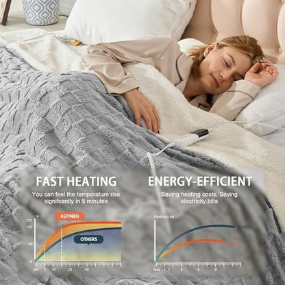 Heated Blanket Full 72" x 84", Checked Electric Blanket, Gray