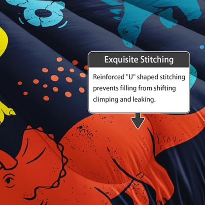 Axolotl Boys Cartoon Dinosaur Comforter Bedding Set,Cute Dinosaur Bedding Set for Boys Girls,Colorful Dino Animal Kids Comforter for Teens Kids Adults All Season,1 Quilt 2 Pillow Cases King Size