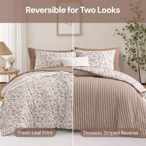Monbix Full Size Comforter Sets-7 Pieces Floral Reversible Bed in a Bag
