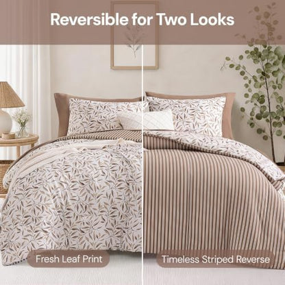 Monbix Queen Comforter Set-7 Pieces Floral Bed in a Bag Queen Bedding Sets